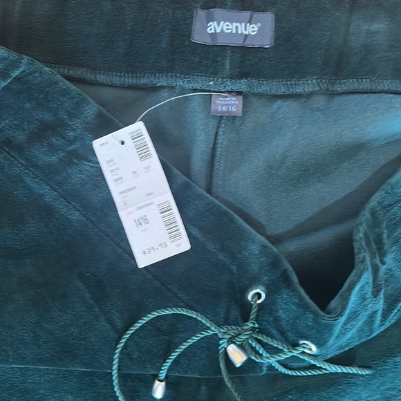NWT  avenue WOMEN DARK GREEN VELVET PANTS wide legs ELASTIC WAIST IN SIZE 14/16 - Picture 5 of 8